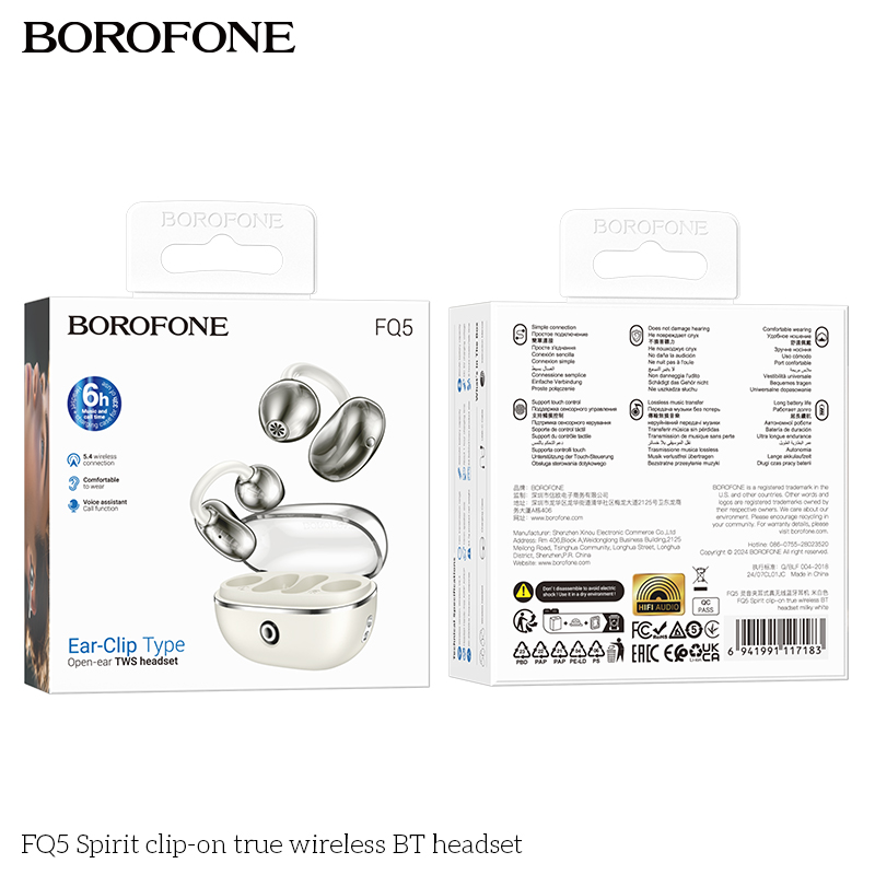 BOROFONE FQ5 Spirit clip-on TWS earbuds NZ 8
